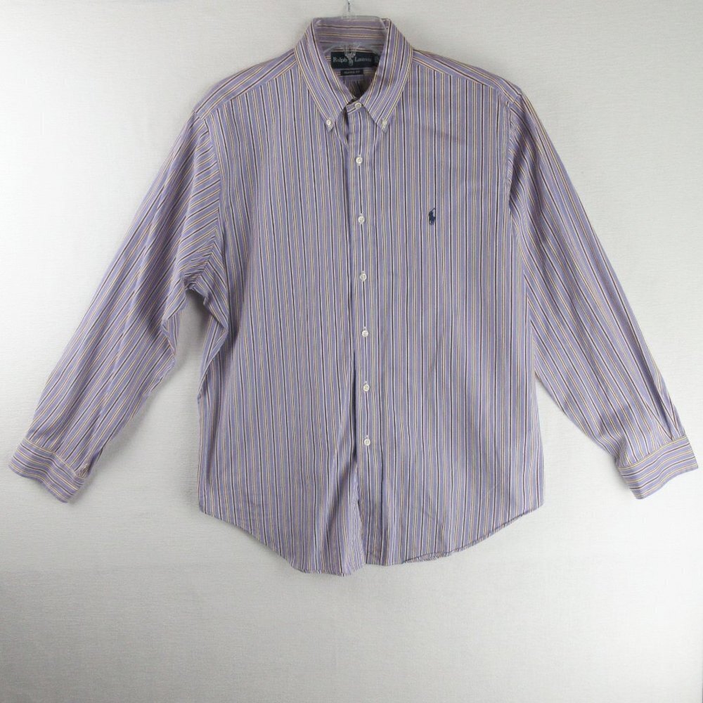 Ralph Lauren Classic Striped Casual Button Down Shirt Size 17 Long Sleeve